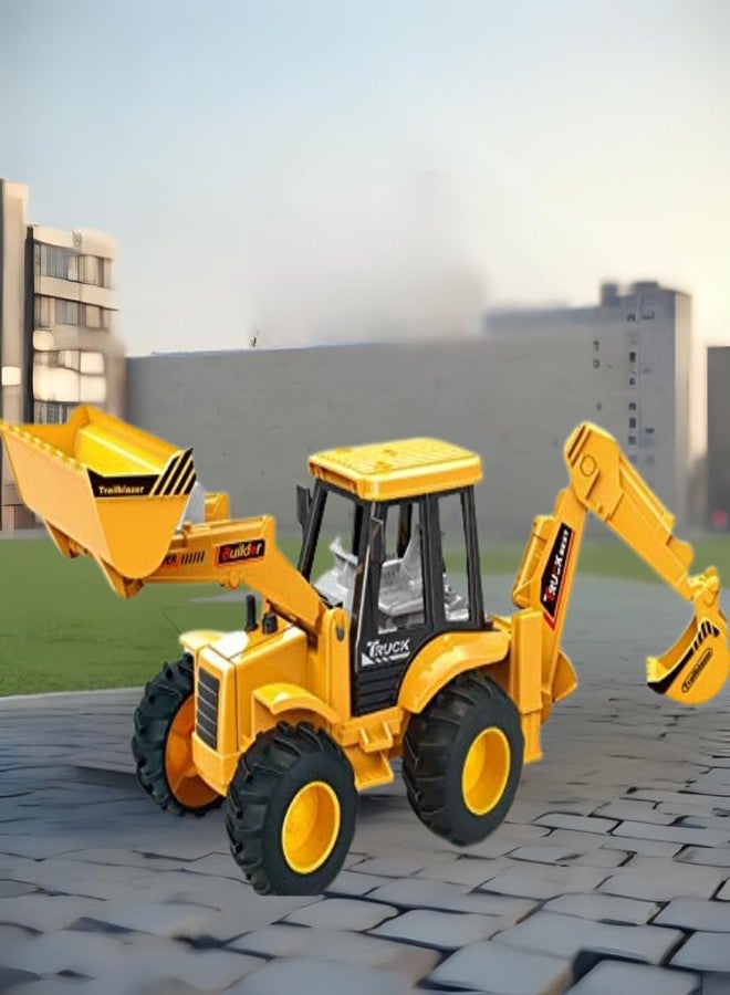 KRIMION Toy Construction Vehicle, Yellow and Black, Backhoe Loader, Dual Function Excavator and Dumper - Image 2